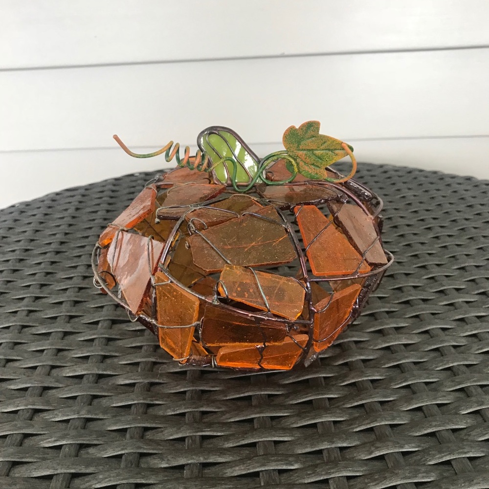 Glass mini pumpkin candle holder